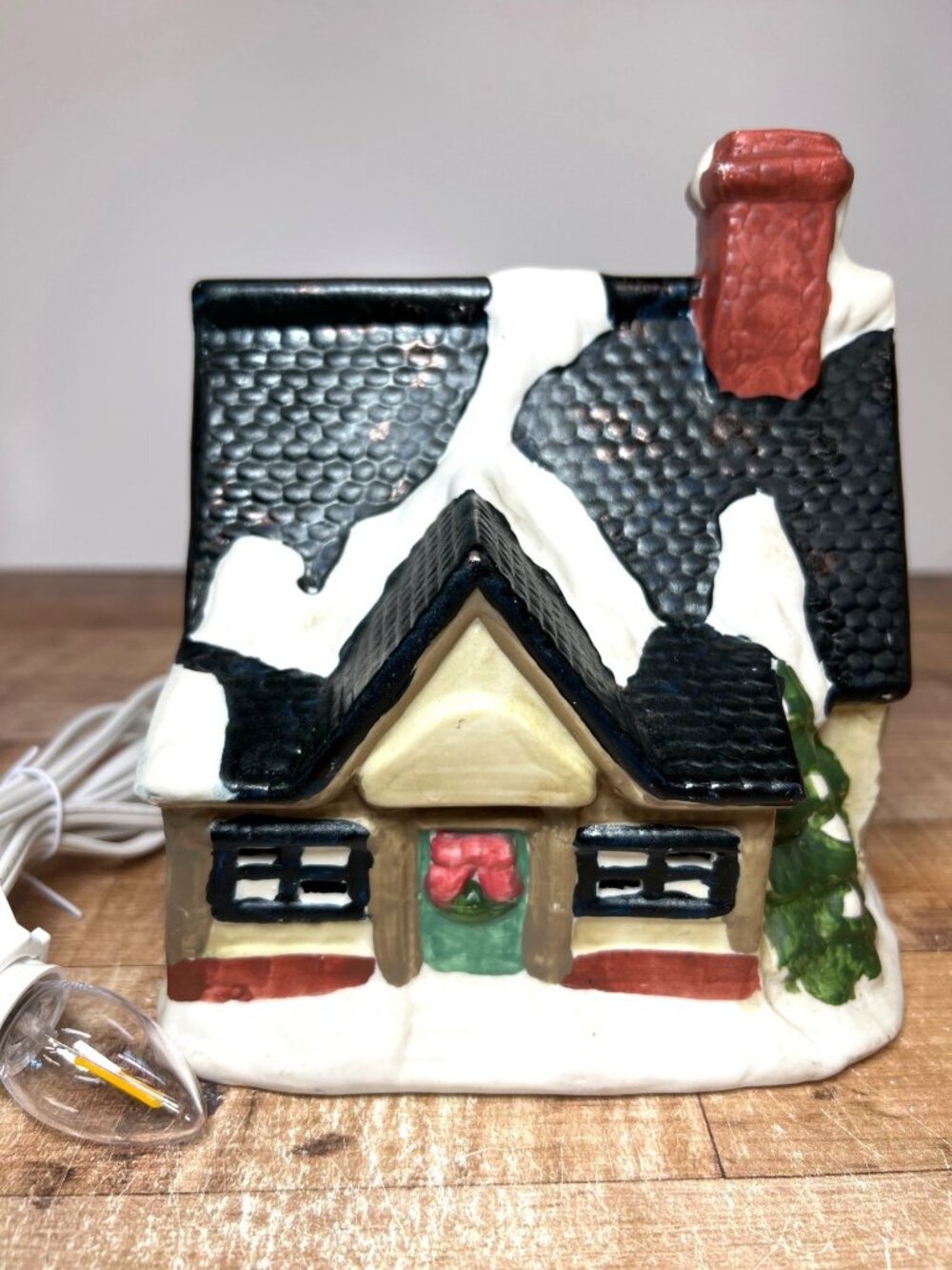 Hand-Painted Ceramic Christmas Village House Light-Up Decor With Snow Accent